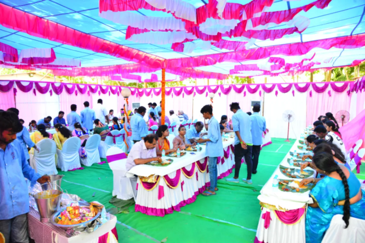 Event dining setup under the pergola