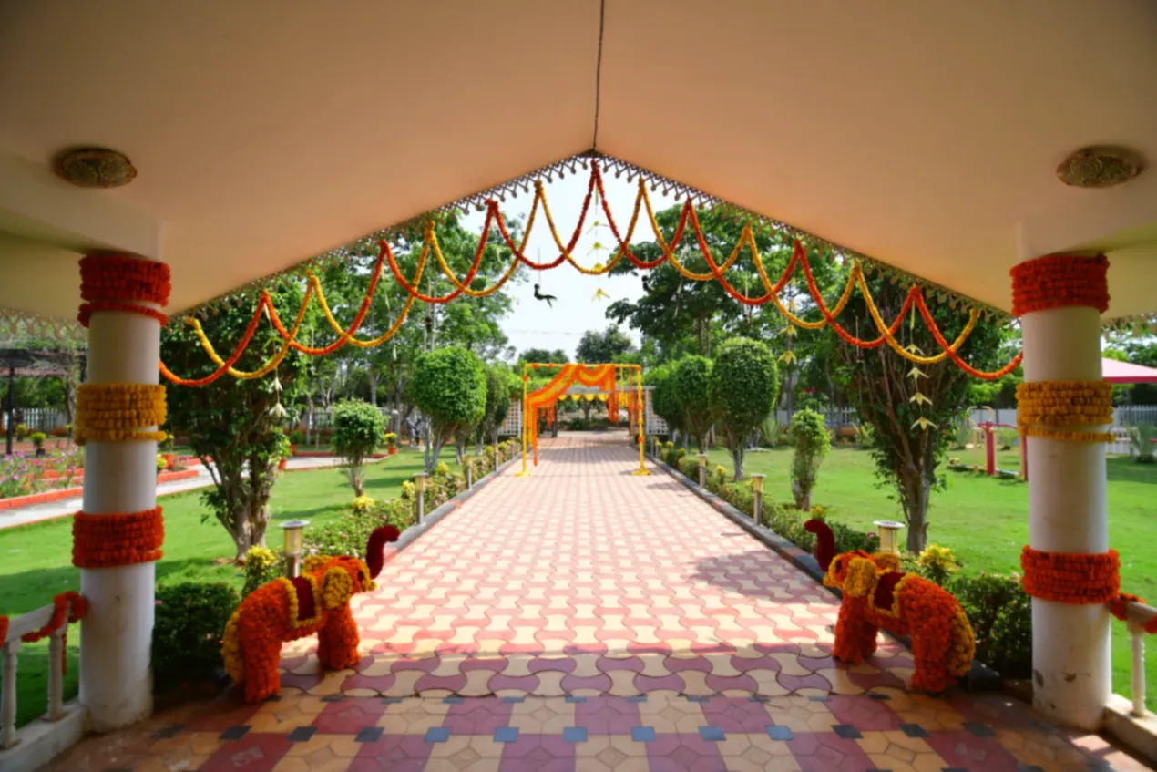 Decorated entrance pathway for a celebration